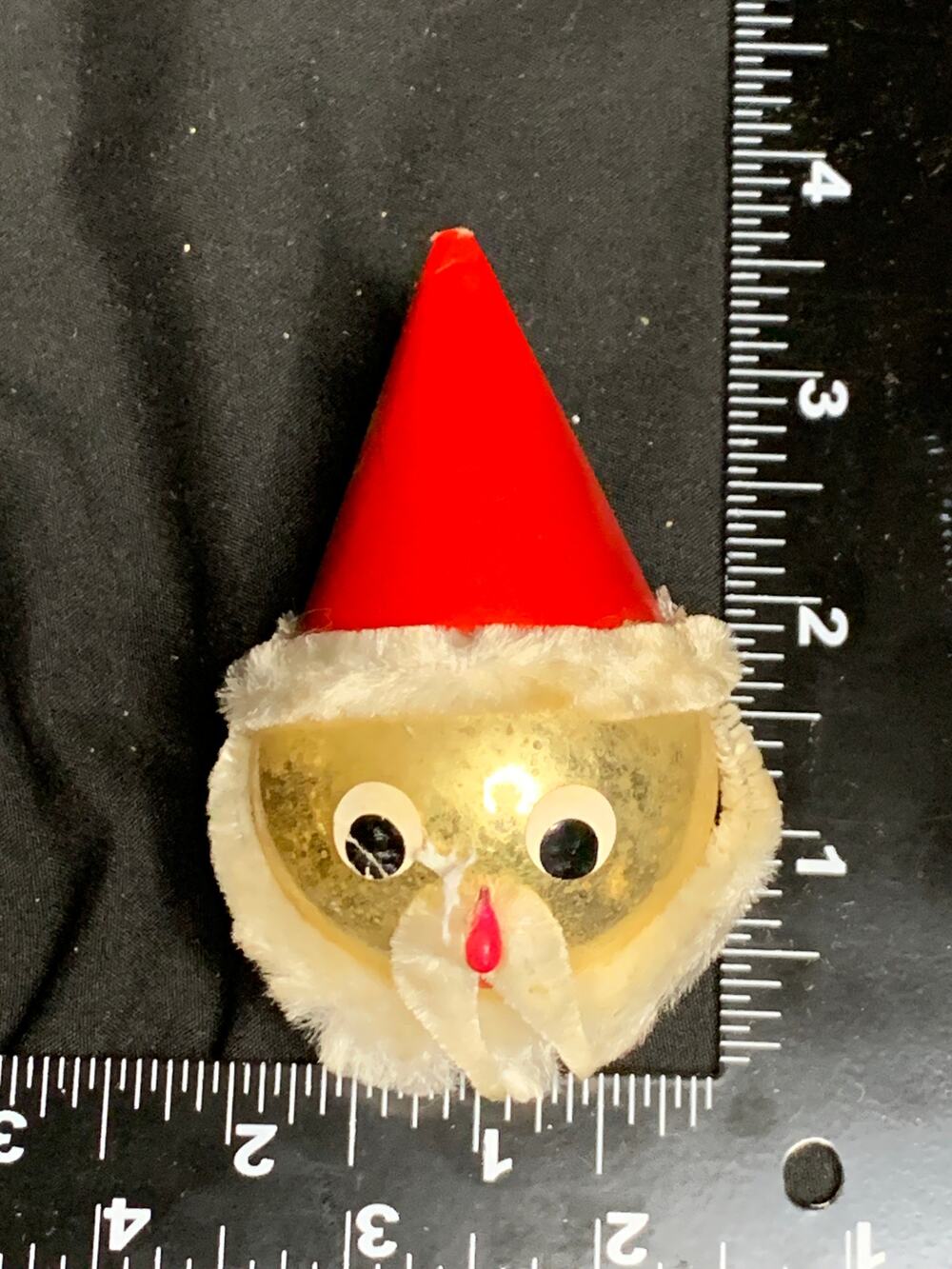 Vintage Mercury Glass Santa Ornament Chenille Red Cone Hat MCM